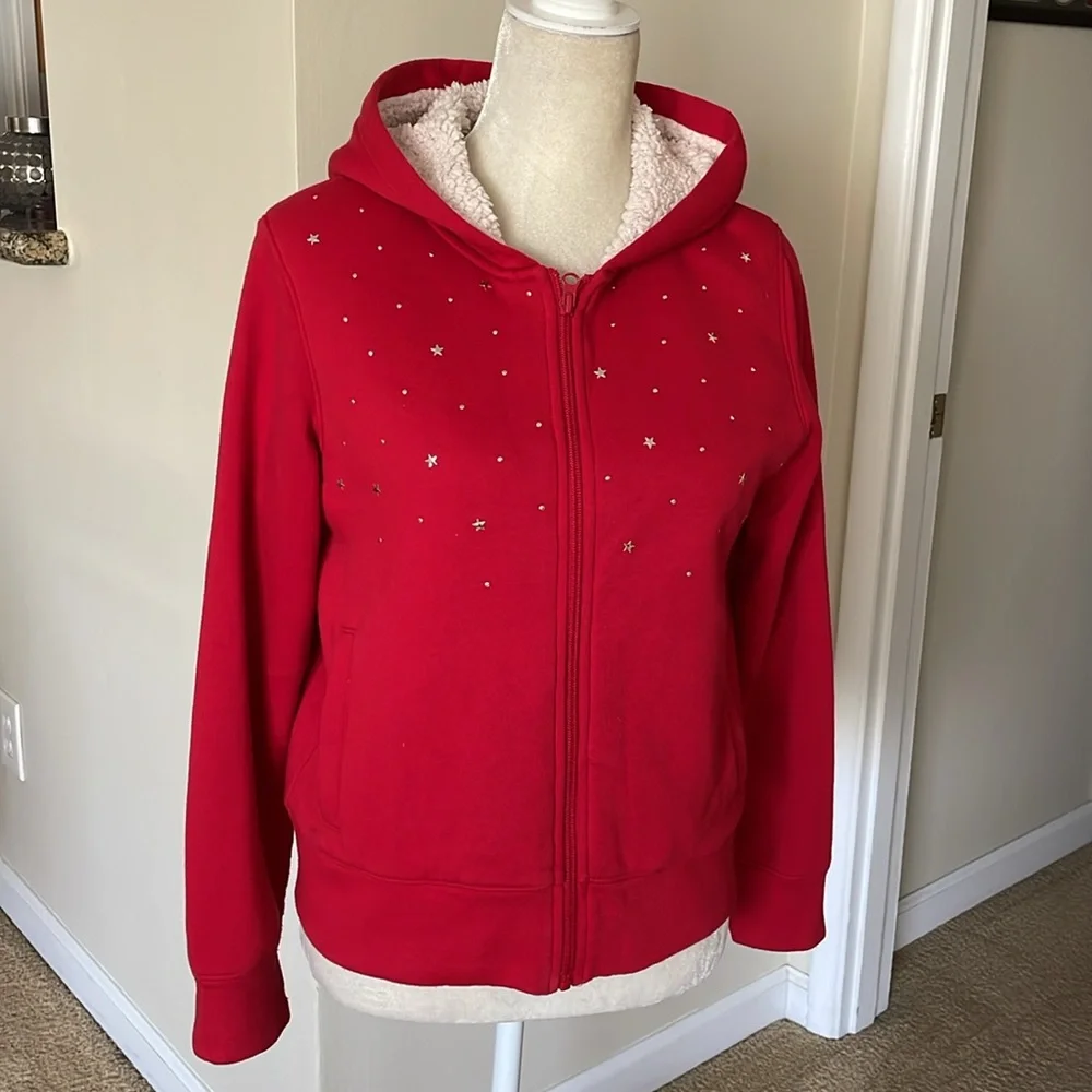 OLD NAVY Girls Jacket, Red with Star Accents and Sherpa Lining.     Size 18